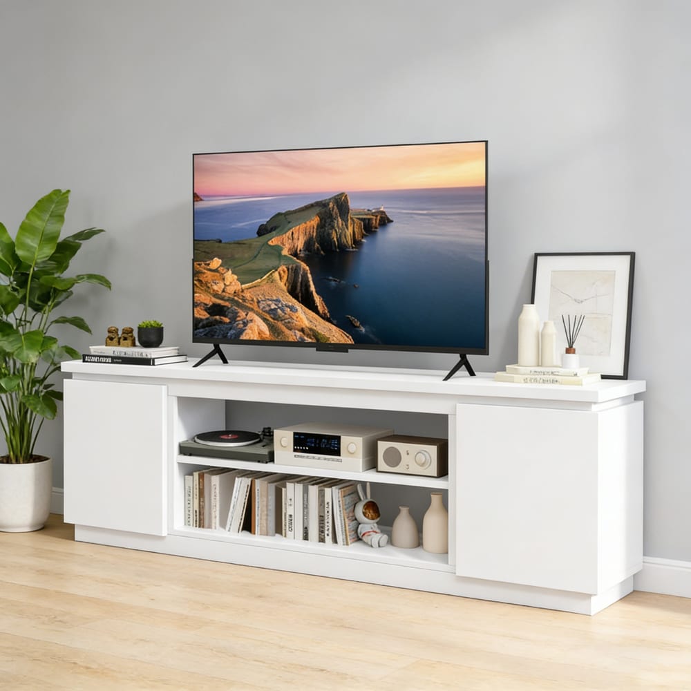 TV Cabinet With 3 Adjustable Shelves And Anti-Tipping Kits For TVs Up To 80 Inch Slip Foot & Storage Space_maomaolike.com
